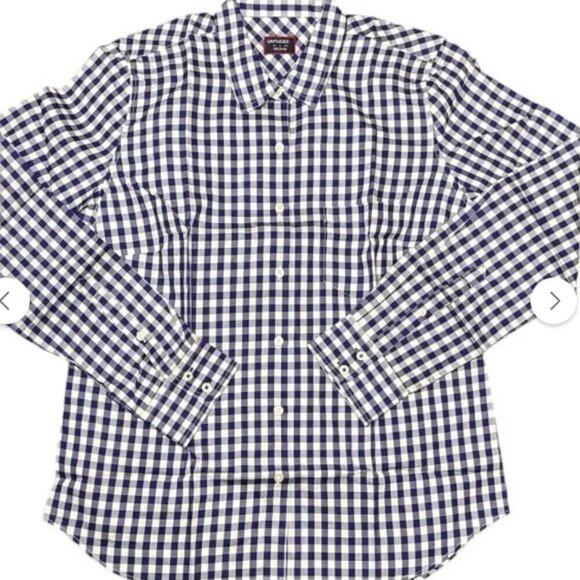 UNTUCKit Women's Belleza Navy Blue Gingham Button Down Shirt Pocket - Picture 4 of 4